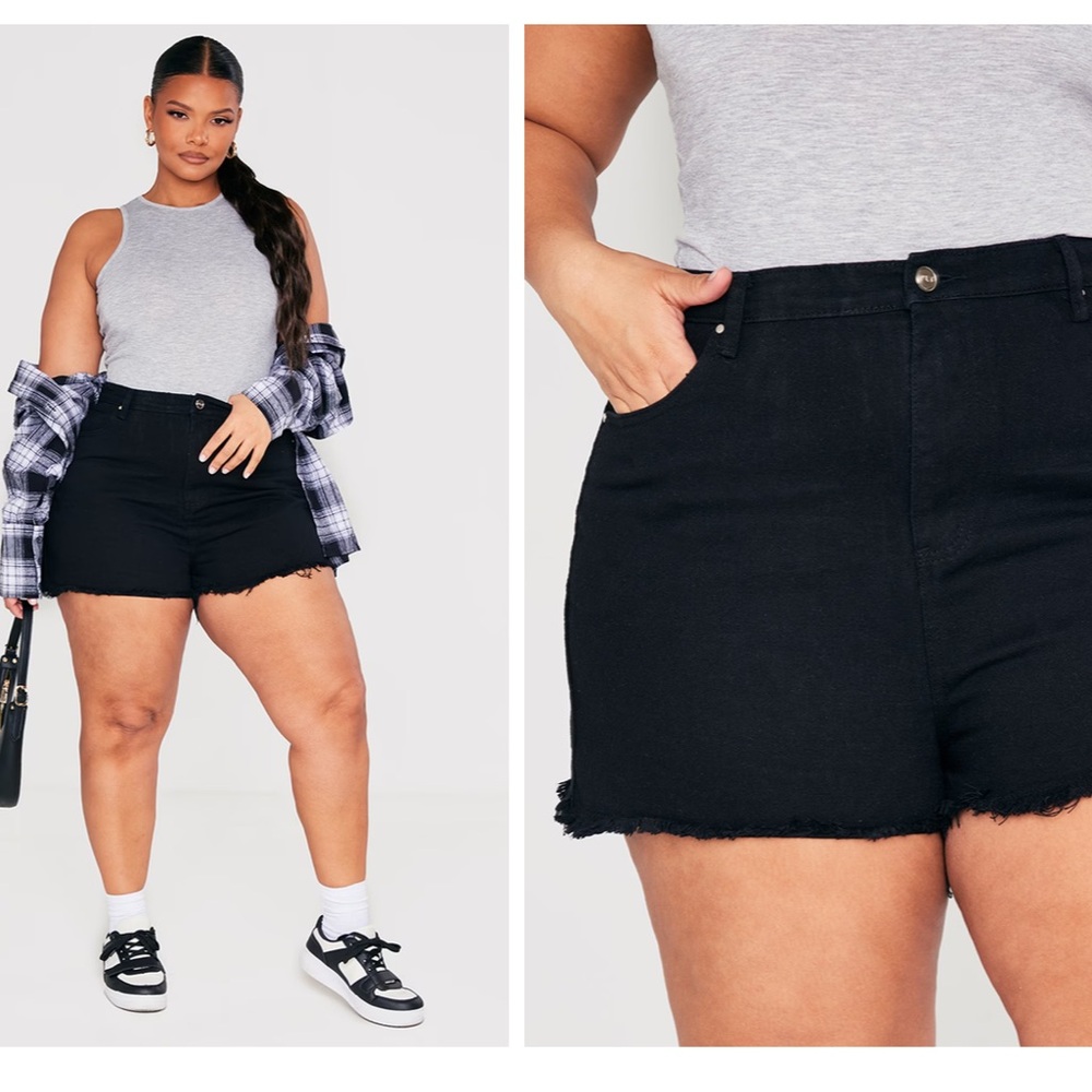 BLACK HIGH WAISTED CUT OFF SHORTS